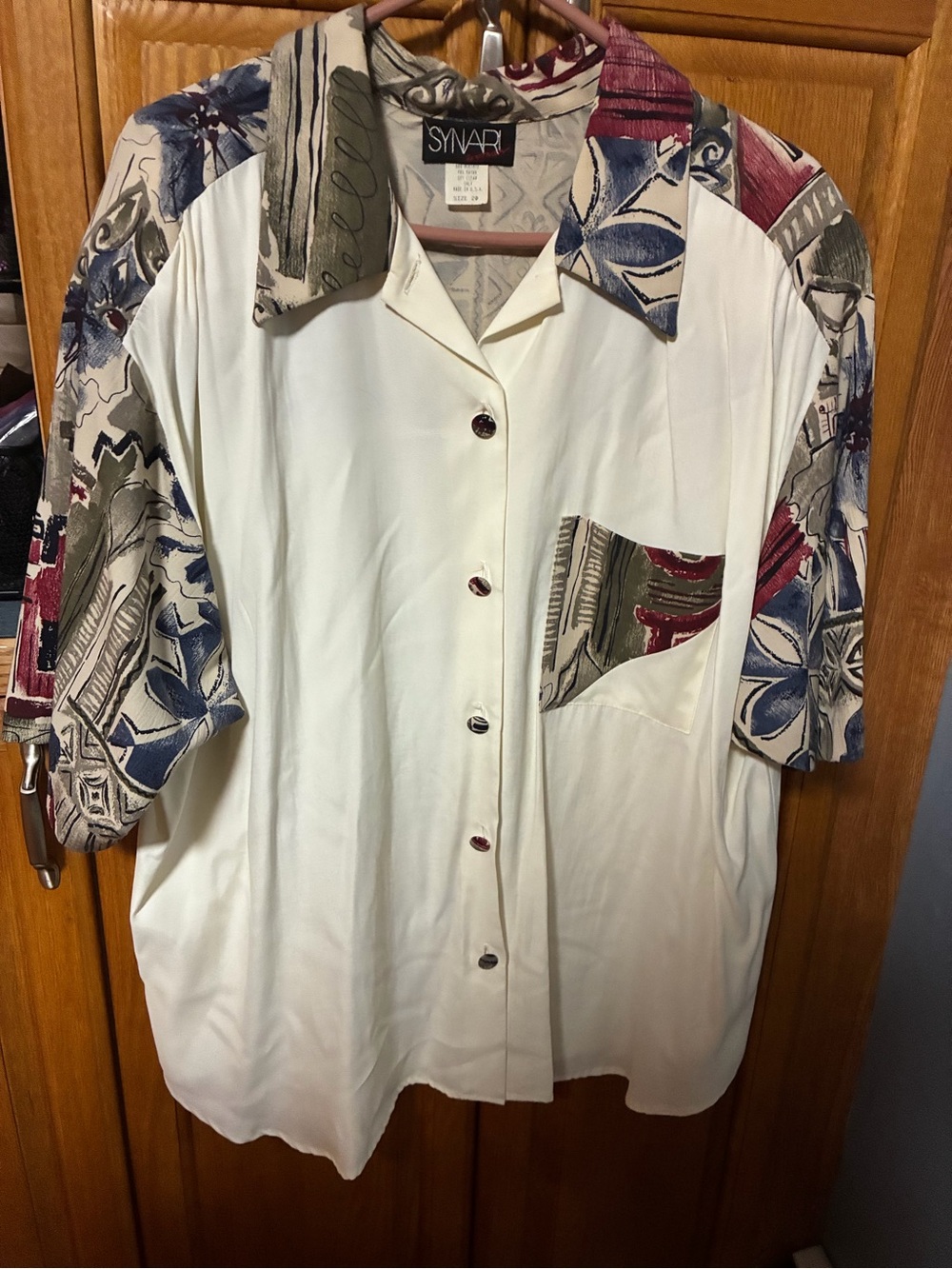 Vintage Subaru Cream Button-Down Shirt with Patterned Accent Trim size 20